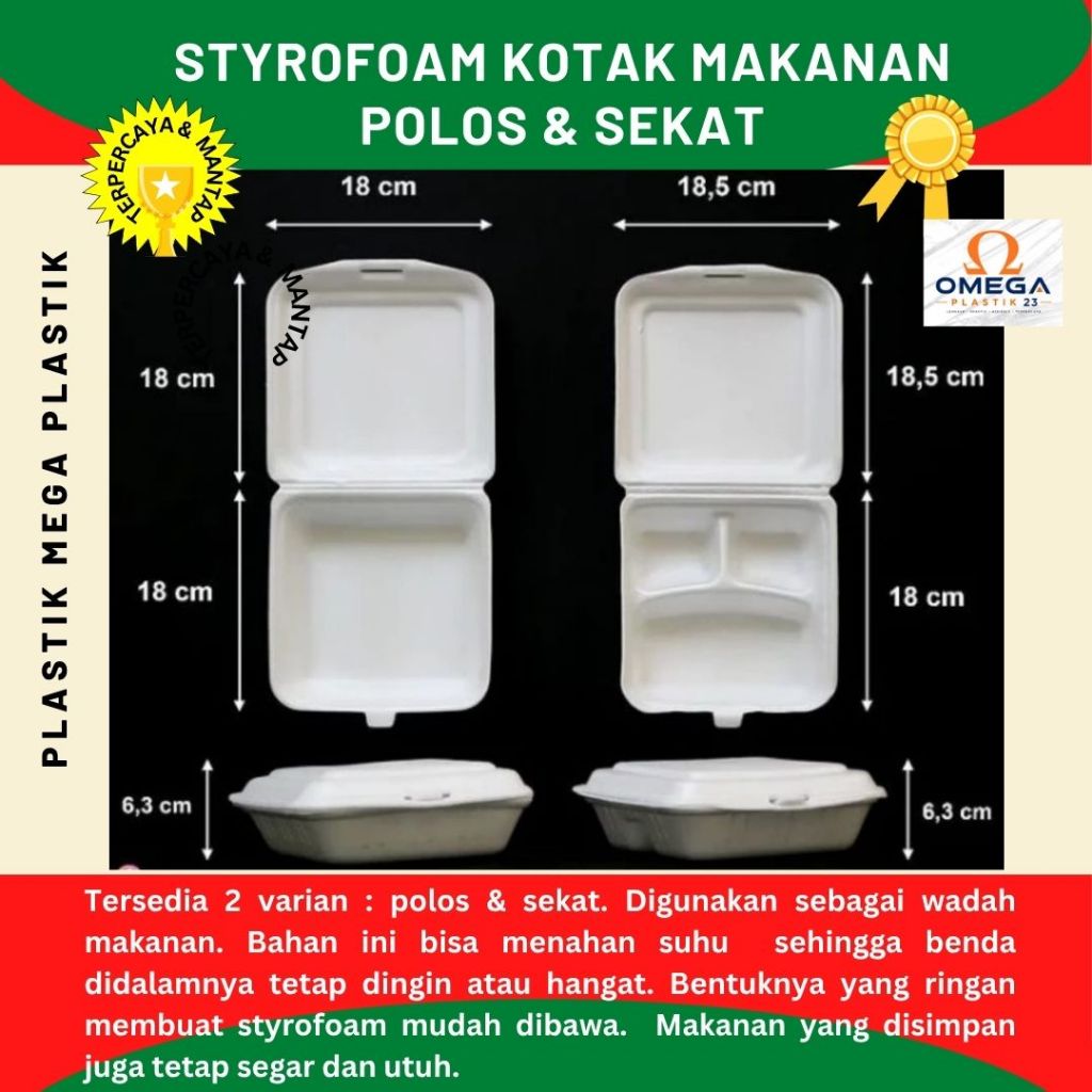 Styrofoam Gabus Kotak Makan Tanggung Box Gabus Polos / Sekat