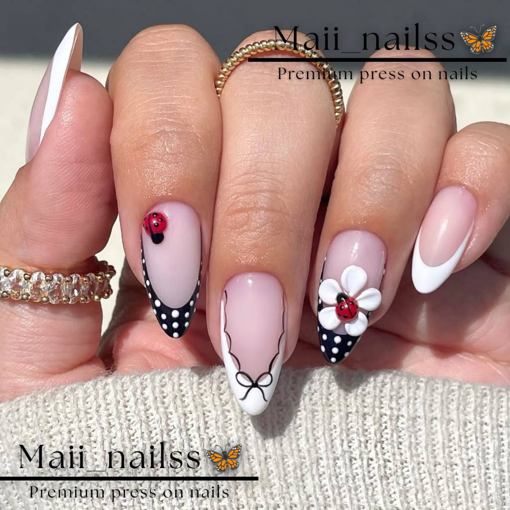 (COD) 1 SET KUKU PALSU / NAIL ART / PREESS ON NAILS French Bunga 3D Simpel Elegan Wedding Daily Prem