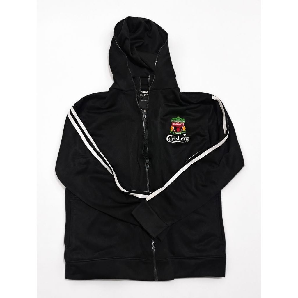 Liverpool FC Carlsberg Hoodie Zip Original Bordir Big Logo Hitam Full Zip Size M