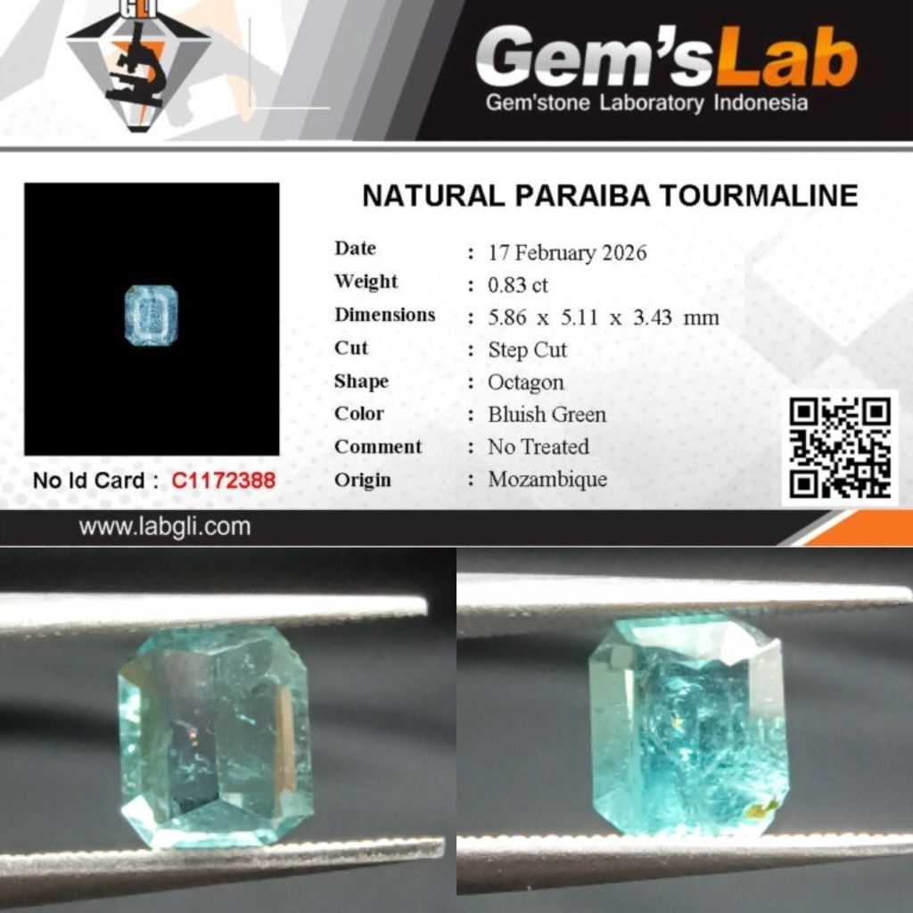 0,83 cts Natural Paraiba Tourmaline origin Mozambique No Treatment Memo GLI
