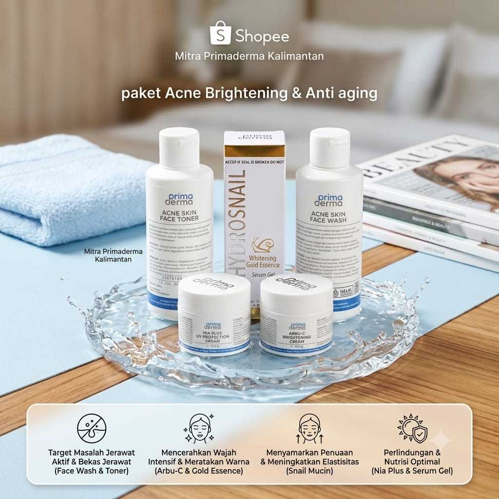 PRIMADERMA PAKET ACNE GLOW whitening acne cream (jerawat normal)