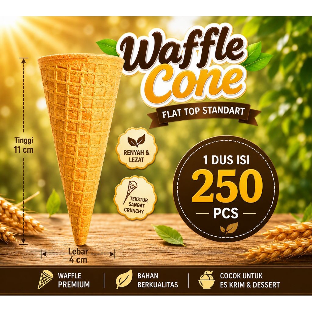 sugar cone waffle ice cream flat top isi 250 pcs cone es krim cone ice cream