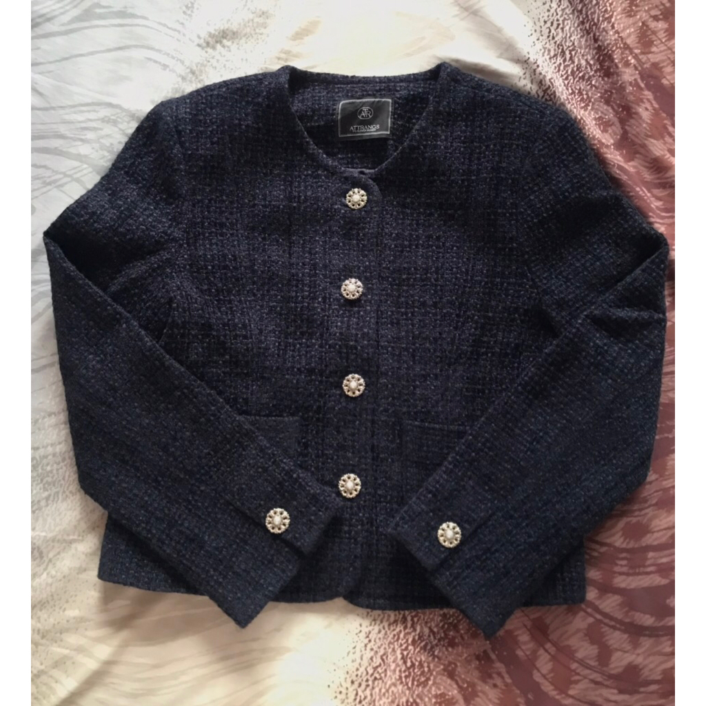 [Preloved] Cardigan Blazer Tweed Navy.