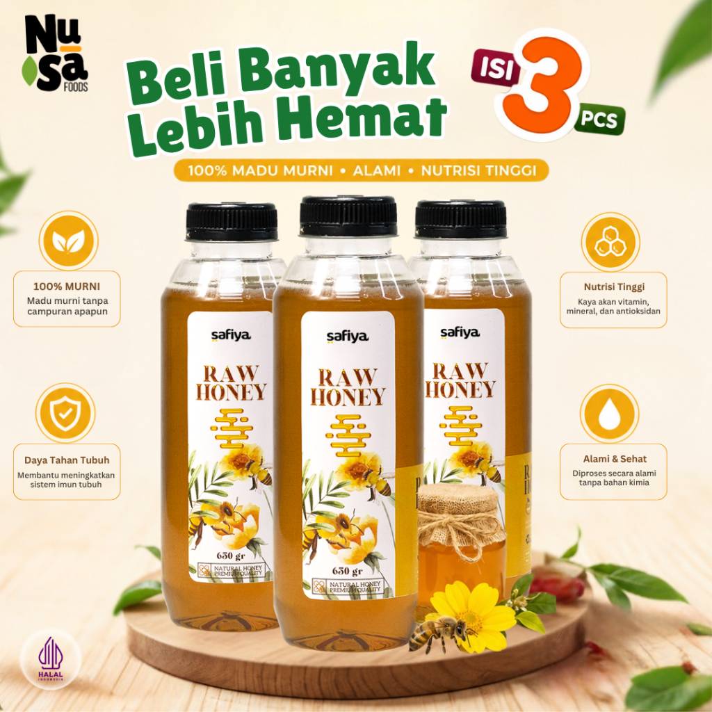 [Paket Hemat 3 Botol] Madu Murni Safiya Raw Honey Herbal Asli 100% Original
