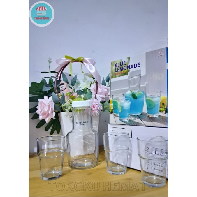 TKKH  PAKET SET TEKO GUCI KACA SET 3 GELAS KACA CERET KACA SET 3 GELAS KECIL KACA SET HADIAH SET GEL