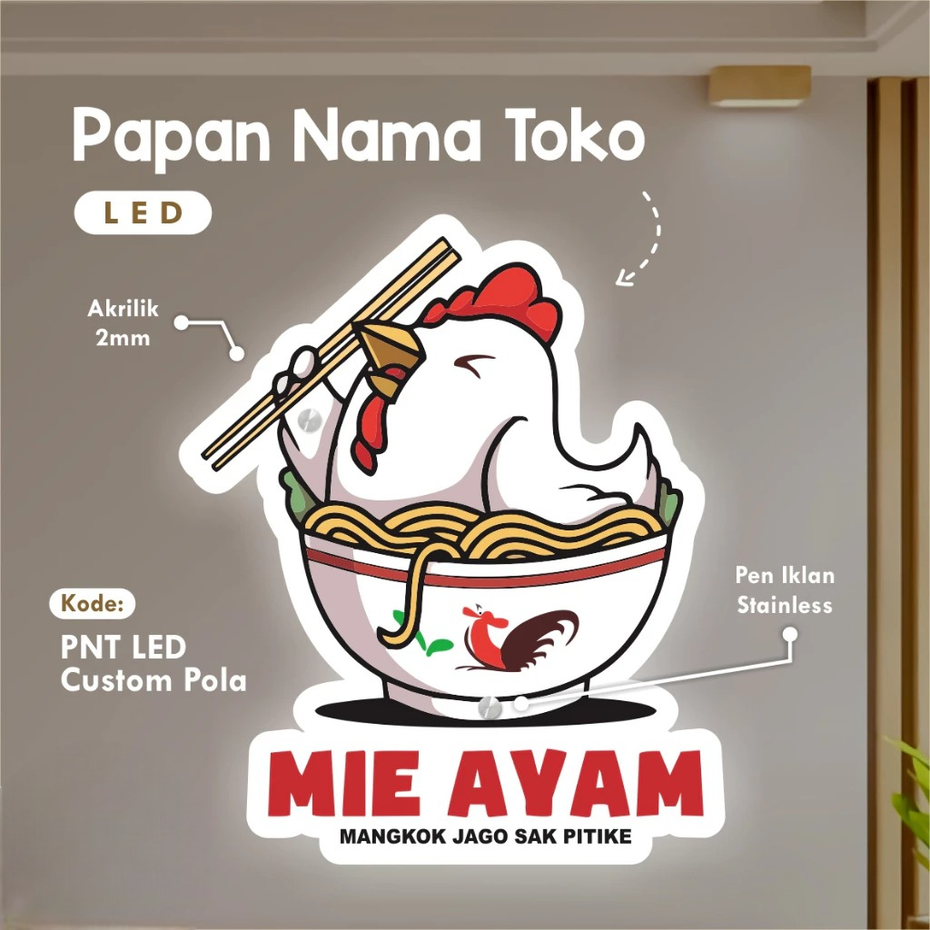 Papan Nama Toko Akrilik Lampu Menyala Cetak UV Gratis Desain