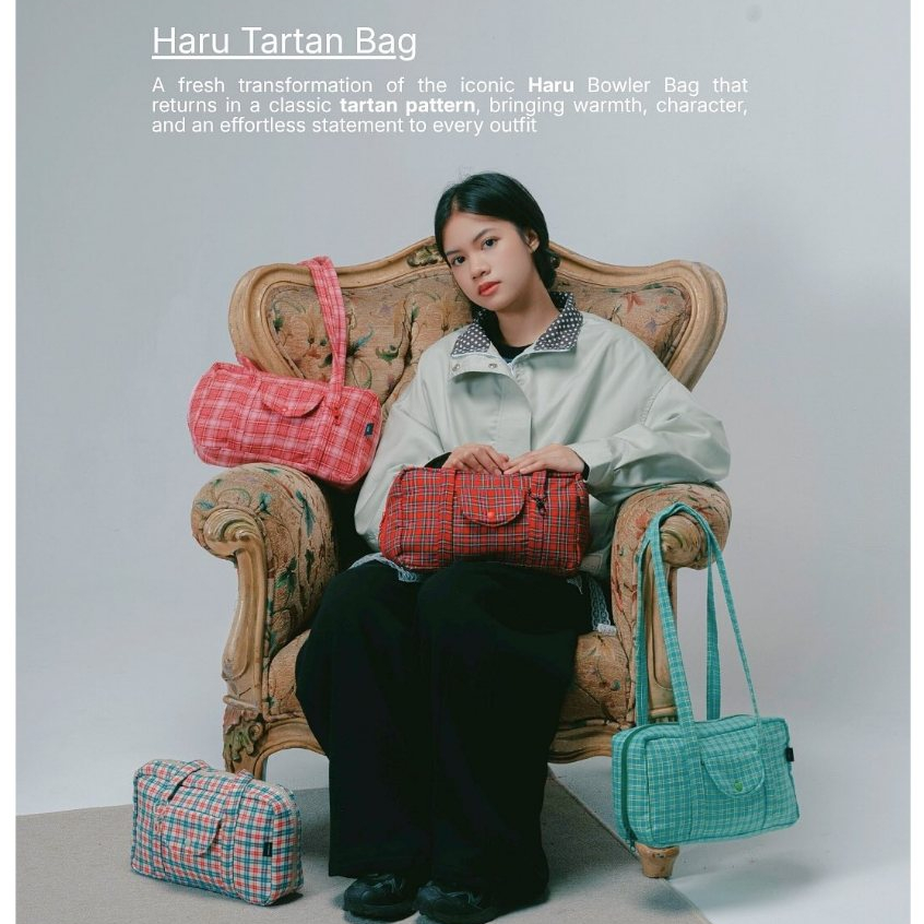 IMOKEY Haru Tartan Bag | Tartan Bowler Bag | Tas Pattern | Tas Wanita | Tas Lucu