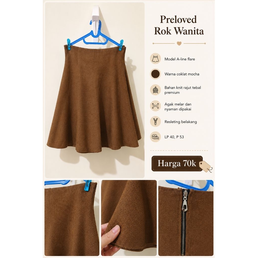 Rok A-line premium knit chocolate skirt