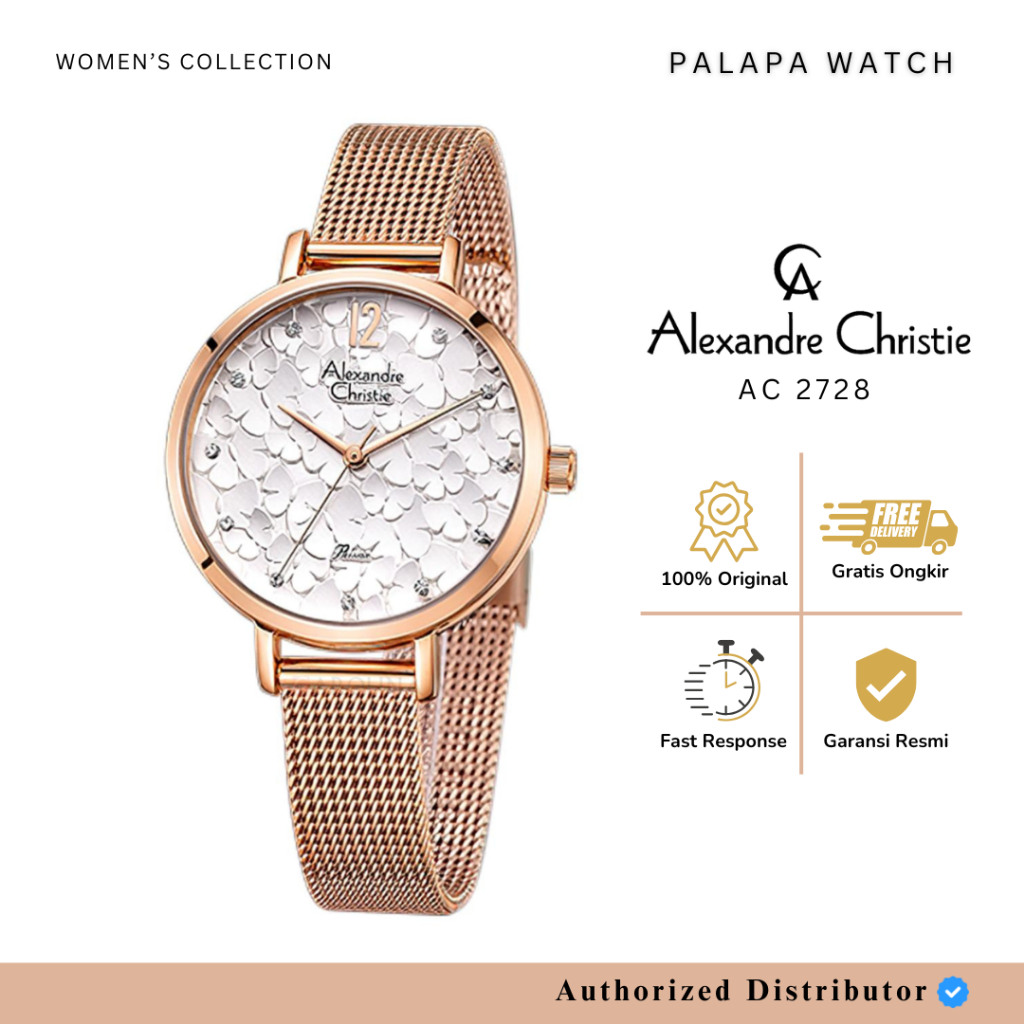 Jam Tangan Wanita Alexandre Christie AC 2728 / ac2728 Rosegold White Original