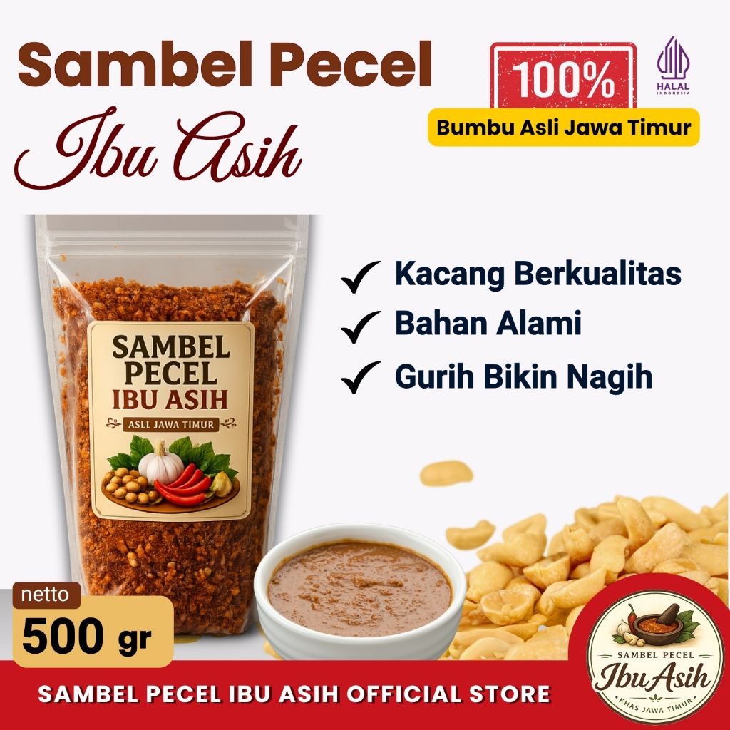 Sambel Pecel 500 gram Khas Madiun Jawa Timur Bumbu Kacang Kering | Sambal Instan | Pedas/Tidak Pedes