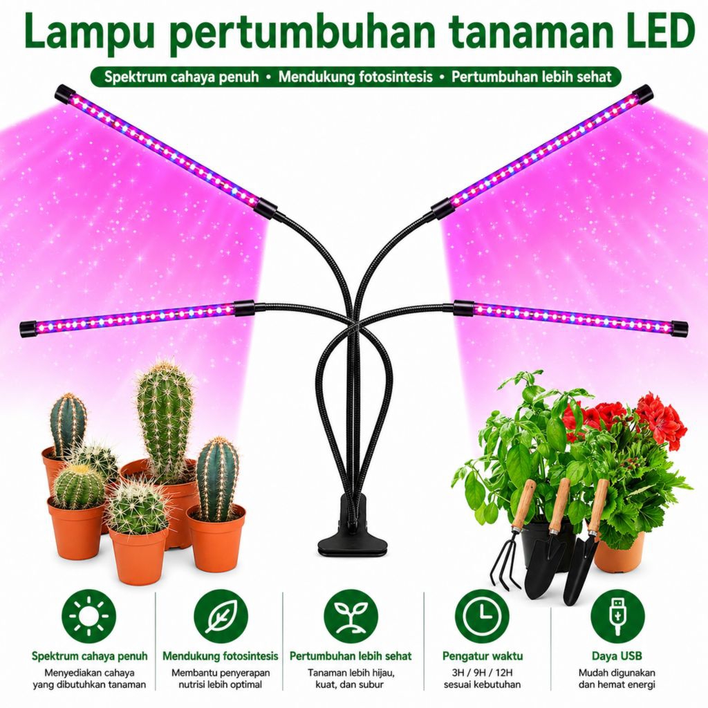 Lampu Grow Light 4 cabang / Led Grow Light / Lampu Tanaman Indor