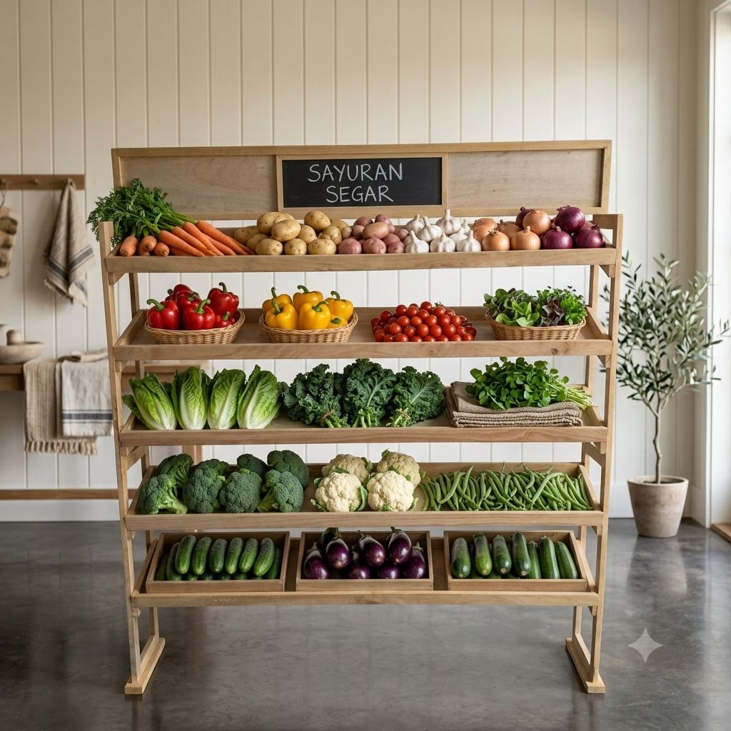 Rak sayur Rak Display Sayur Rak buah  rak toko rak warung rak jualan rak serbaguna Kayu Rak Miring 2