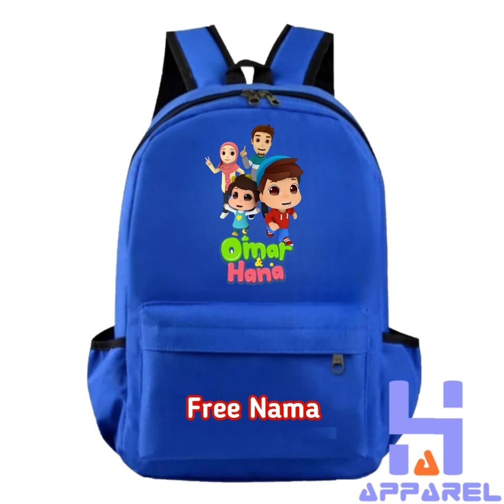TAS RANSEL ANAK OMAR DAN HANA KARTUN FREE NAMA