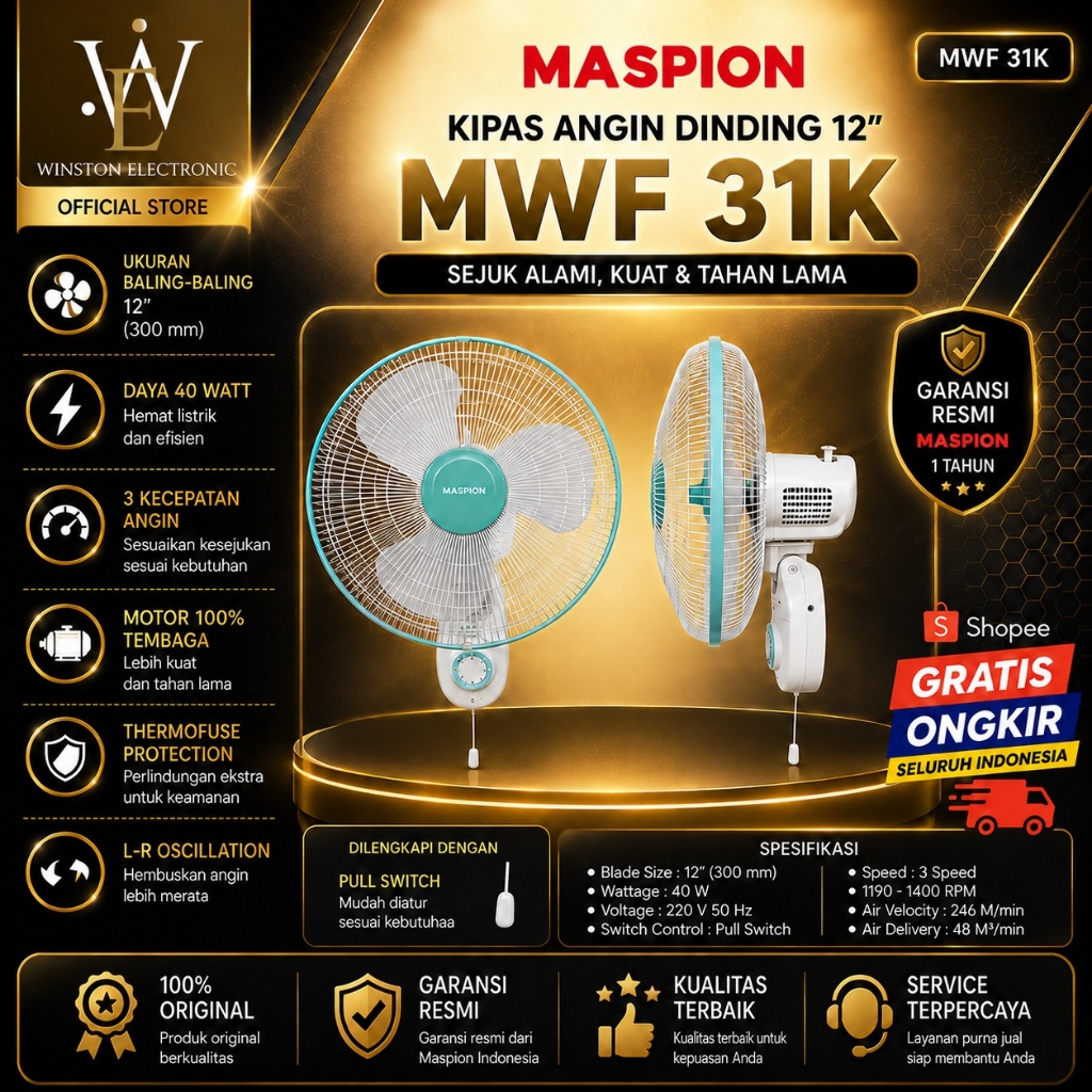 KIPAS ANGIN MASPION  MWF 31K KIPAS DINDING PROMO/MWF-31K/MWF 31K/MWF31K/ORIGINAL BERGARANSI RESMI