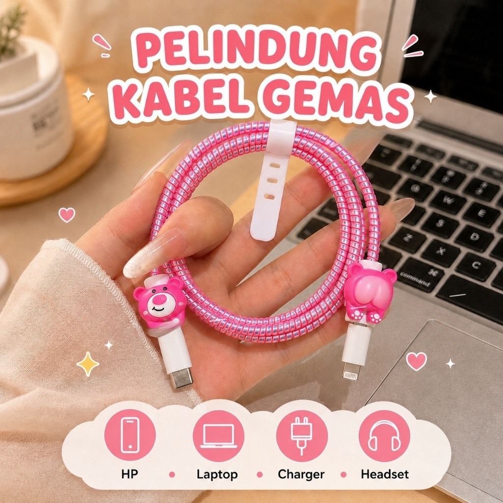 1 Set 4 item Pelindung Kabel Carger Motif Bunga Pelindung Kabel Data Kawat Kabel Data HP Untuk Iphon