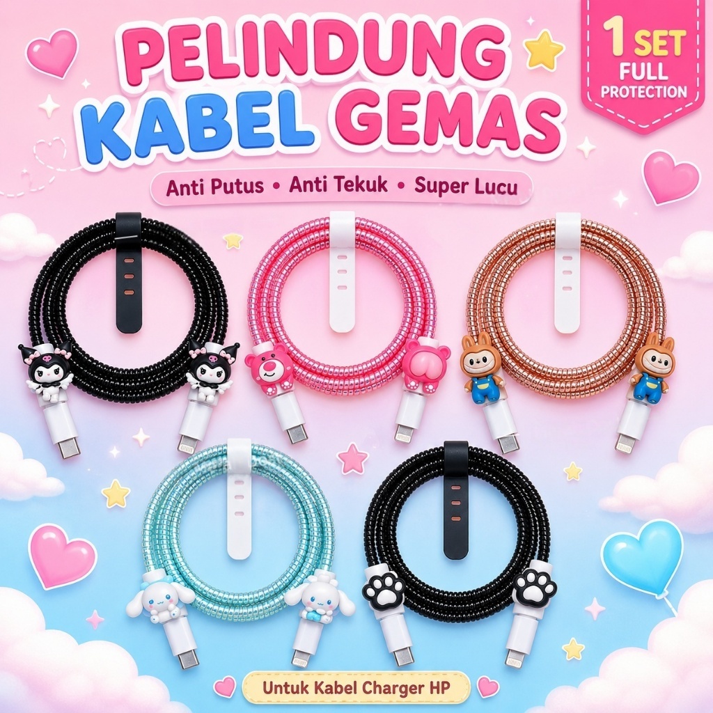 1 Set 4 item Pelindung Kabel Charger Kabel Data Kawat Kabel Data HP Untuk Iphone  Samsung Xiaomi Opp