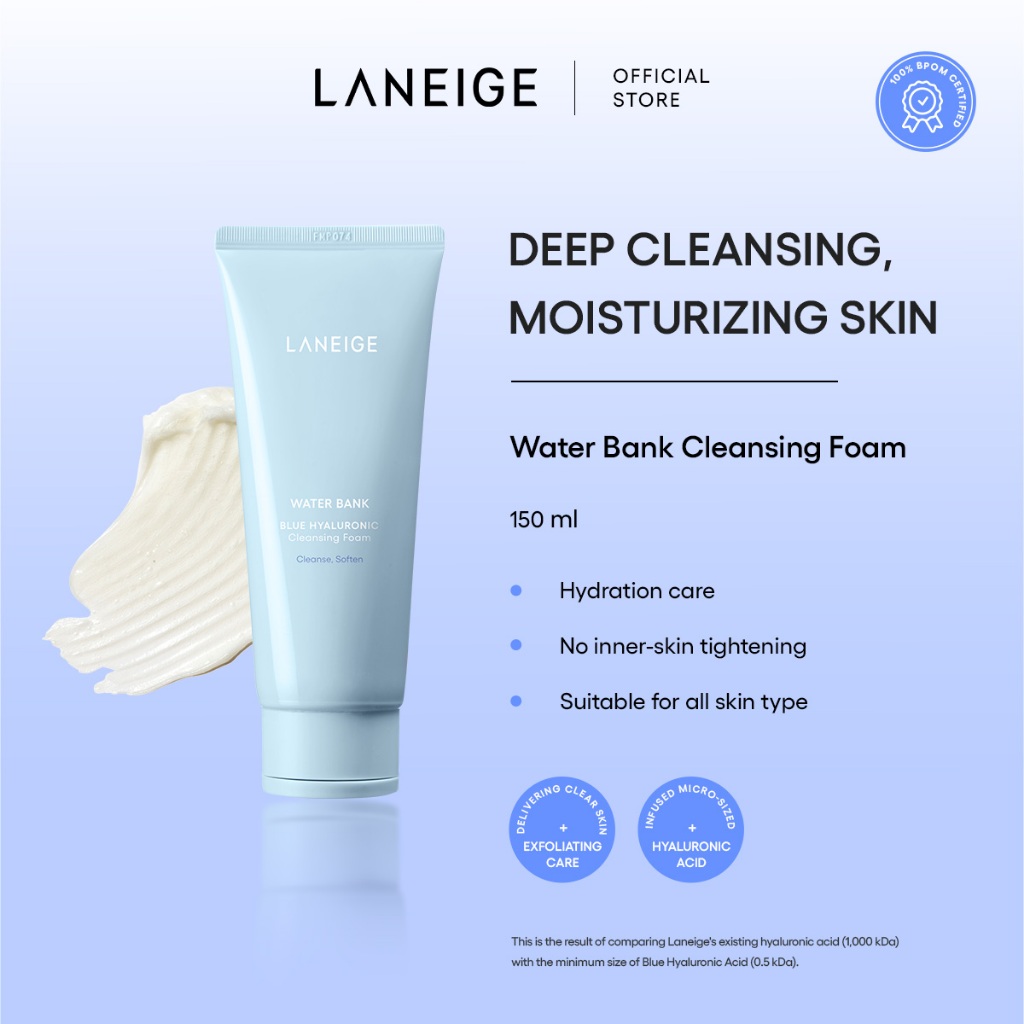 LANEIGE Water Bank Blue Hyaluronic Cleansing Foam 150 gr - Deep Cleanser Facial Wash, Pembersih Waja