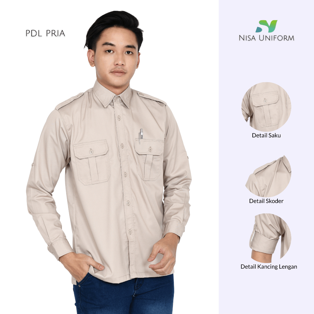 Seragam PDL Pria Lengan Panjang Baju Dinas ASN PDL Kemeja Kantor Custom Bordir