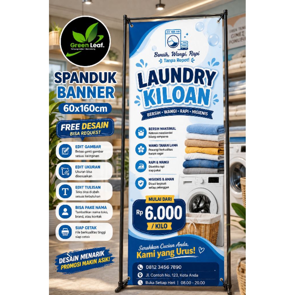 spanduk banner laundry ukuran 60x160