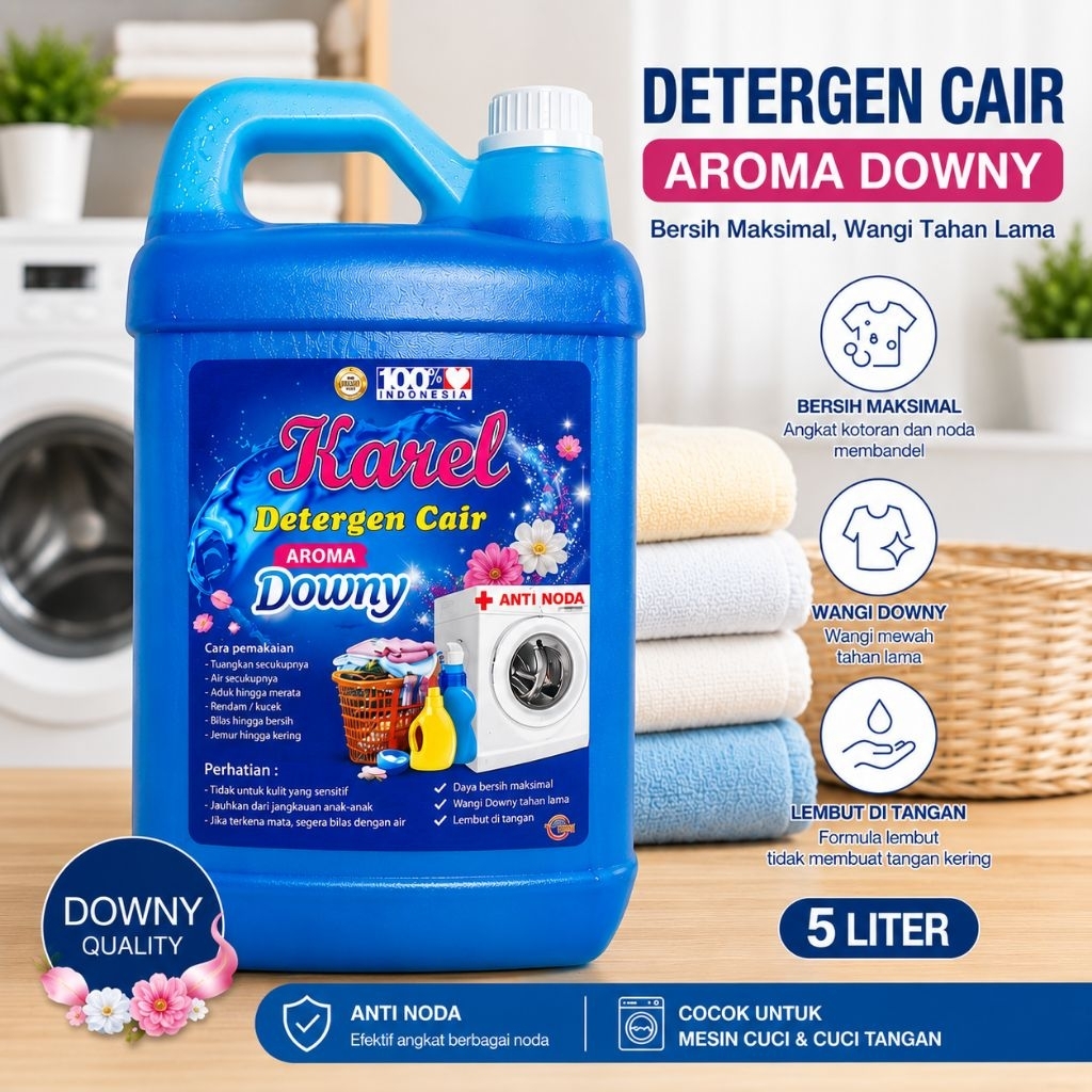 Karel Detergen Cair Aroma Downy 5 Liter | Sabun Cuci Baju Anti Noda Wangi Tahan Lama