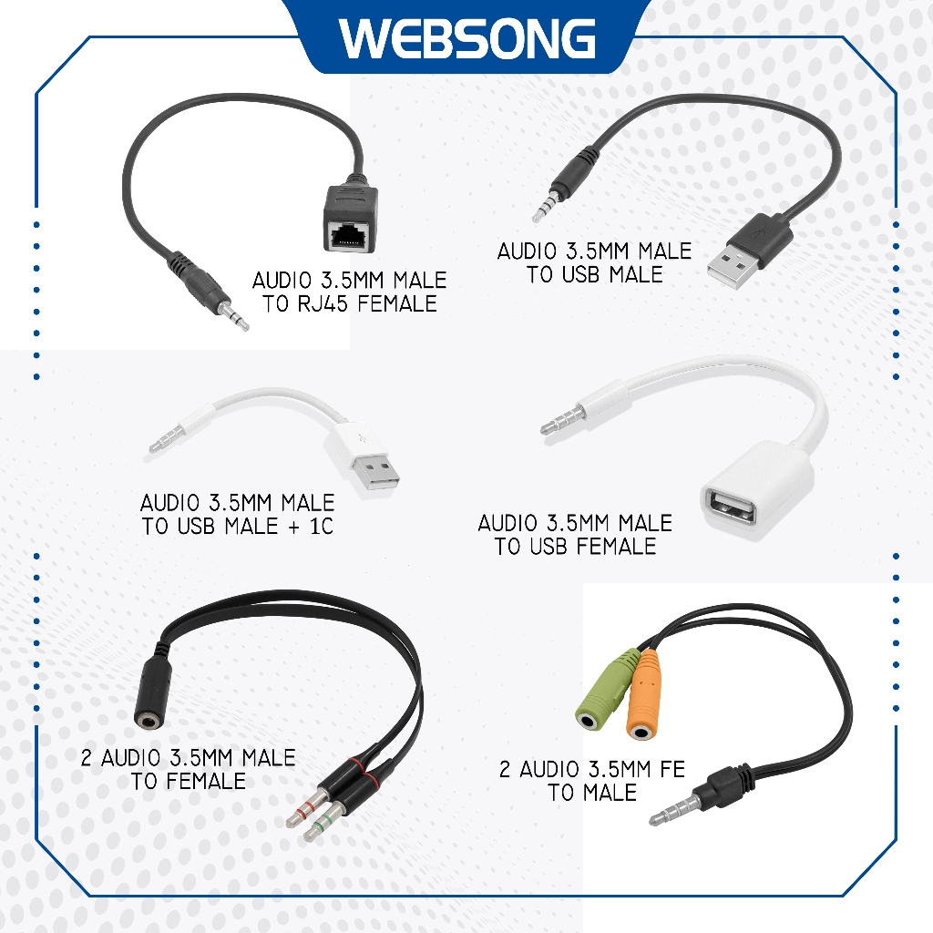 Kabel Audio AUX M Male to Sound Mic RJ45 USB F Female Websong