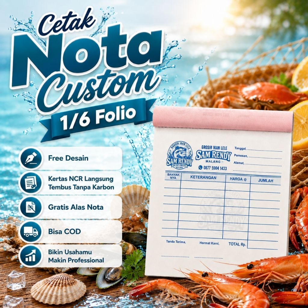 Nota Toko Olshop Custom (1/6 Folio) 2 Ply dan 3 Ply - Nota Mini Ikan Seafood Ayam Potong Sayur