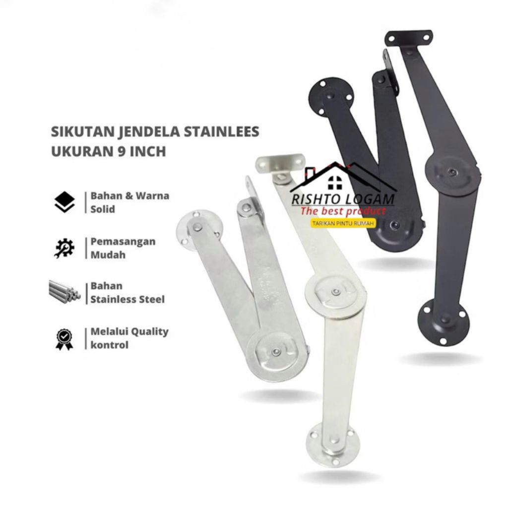 Sikutan Jendela Hitam 23cm / Engsel salon stainless isi 2 buah penyangga jendela hak angin