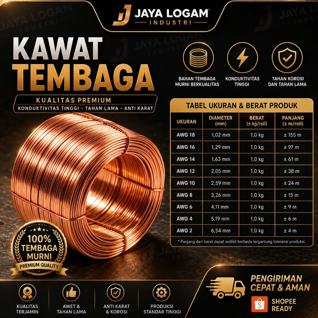 kawat tembaga 4 mm x 1000 mm tembaga murni