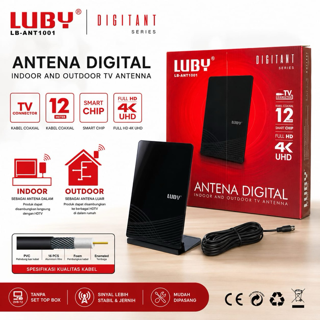 LUBY Antena TV Digital Indoor & Outdoor LB-ANT1001 – Full HD 4K UHD