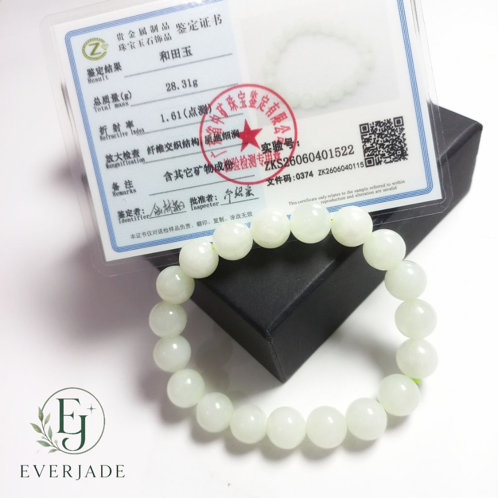 Gelang Beads Giok Hetian Asli Natural Jade include Sertifikat