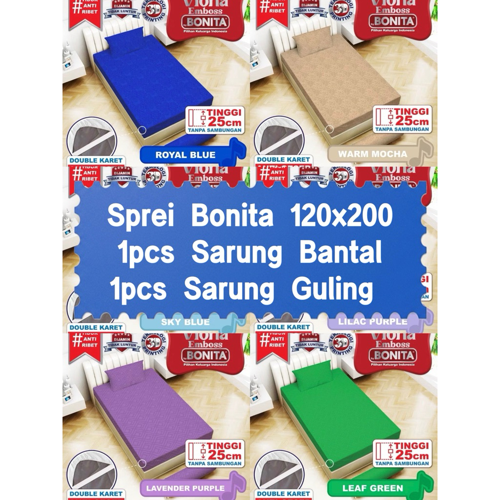 Sprei Bonita Polos Emboss 120x200 Single Size / Sprei Kasur No 3 Murah Bagus bisa cod |Arcojaya
