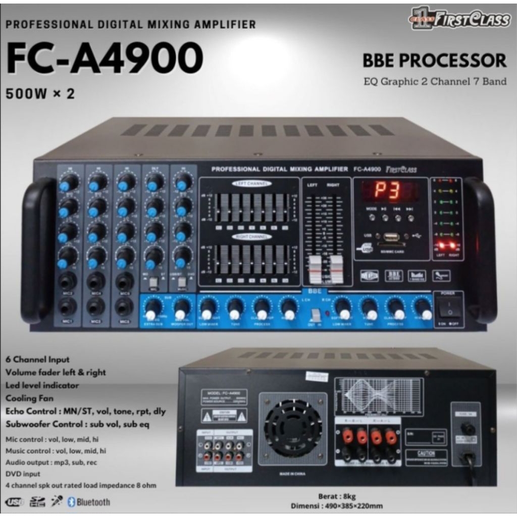 AMPLIFIER POWER MIXER KARAOKE FIRSTCLASS FC-A4900/FCA4900 USB BLUETOOTH