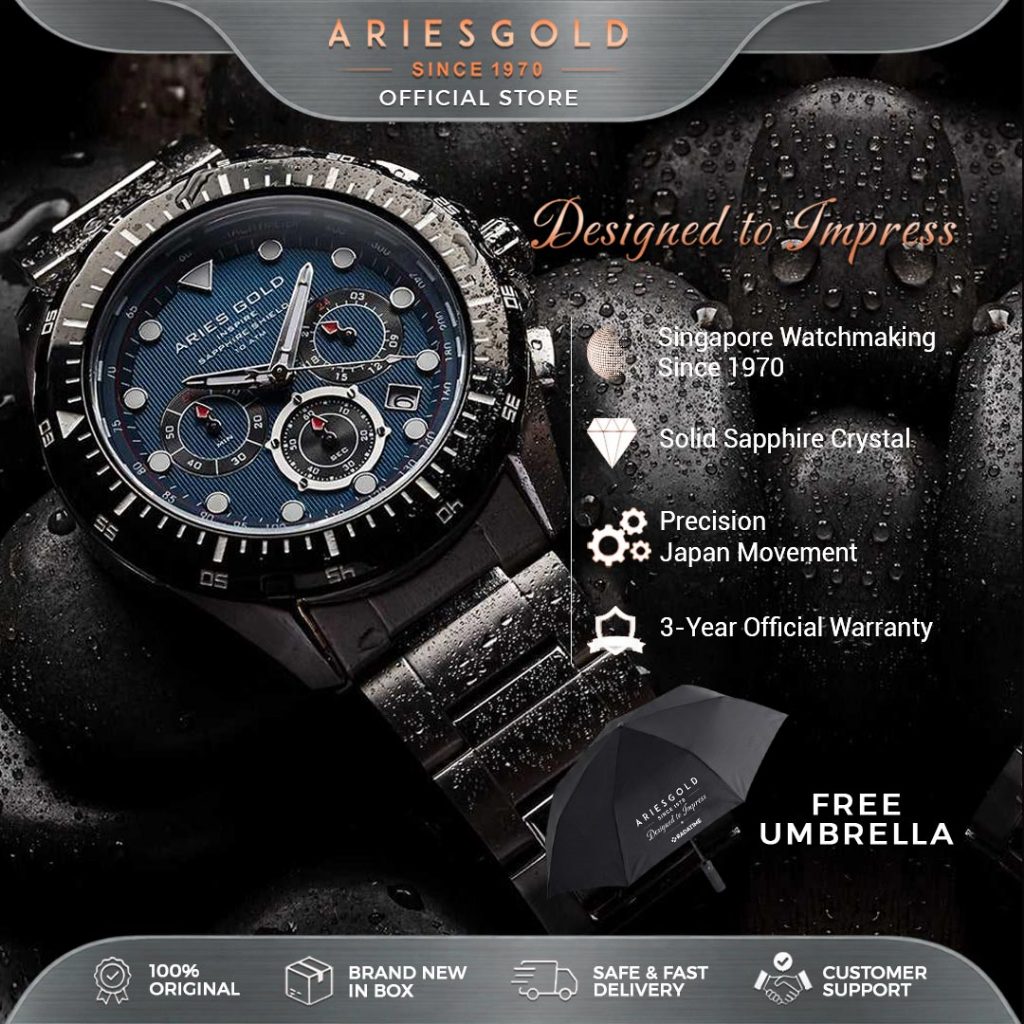 Jam Tangan Pria Original Aries Gold Inspire Pioneer Atlantic  Solid Stainless Steel Sport Silver-Bla