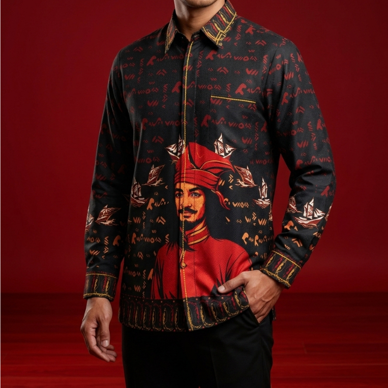 Kain Batik Dobby Premium Motif Sultan Hasanuddin Merah Gold Per 0.5 Meter / Setengah Meter Bahan Baj