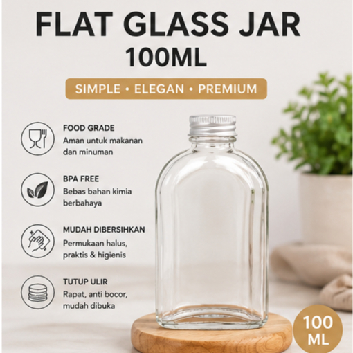 FLAT GLASS JAR BOTTLE 100ML