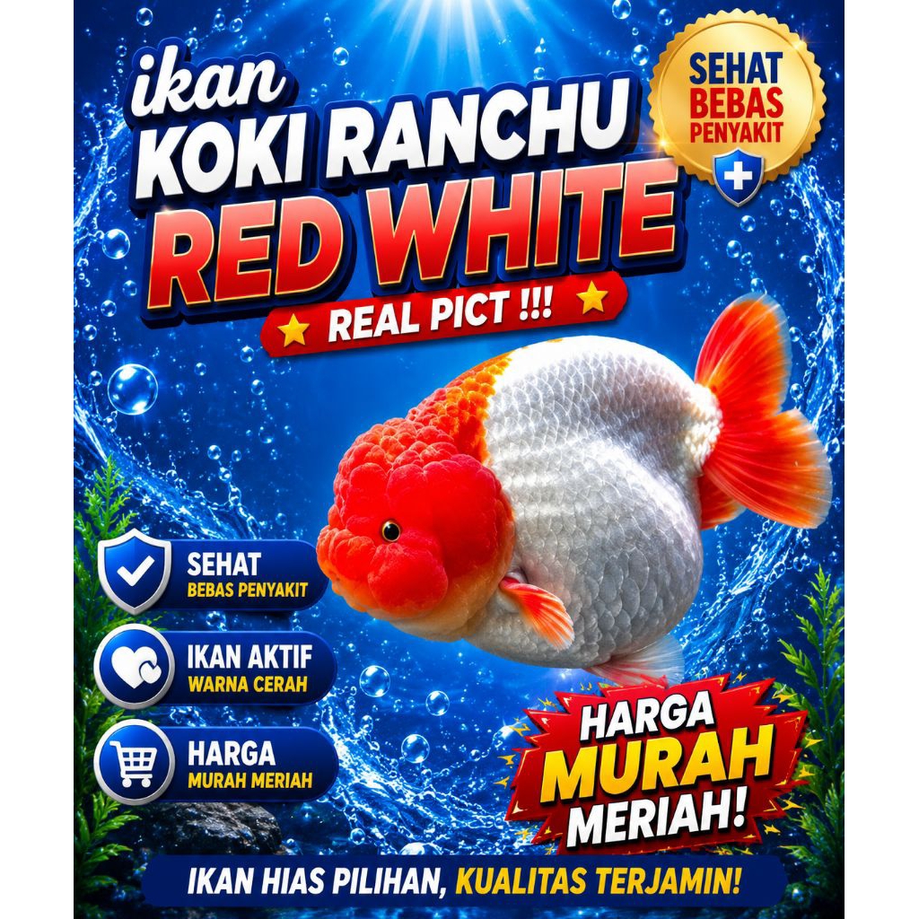 Ikan koki ranchu red white top quality