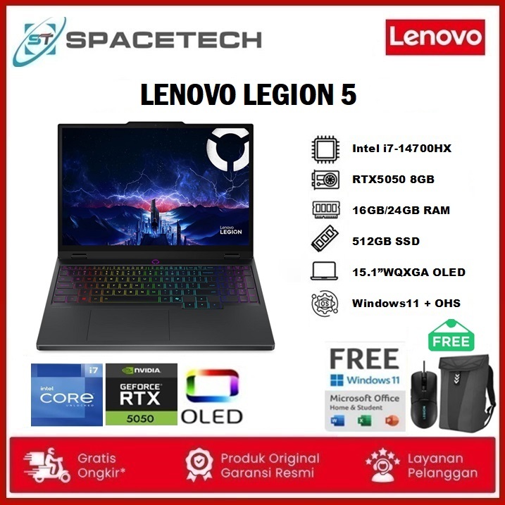 Lenovo Legion 5 i7-14700HX RTX5050 512GB 16GB 15.1"WQXGA OLED Win11 OHS