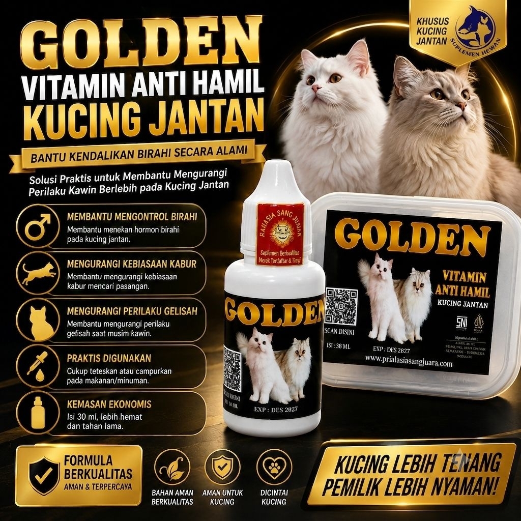 GOLDEN Vitamin Anti Hamil Kucing Jantan 30ML | Obat Birahi Kucing Jantan | Pengontrol Birahi | Vitam