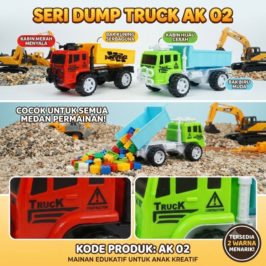 Mainan Anak Truck Dump Pasir Kode AK 02 Seri Dump Truck AK 02 Pilihan Warna Menarik untuk Anak Kreat