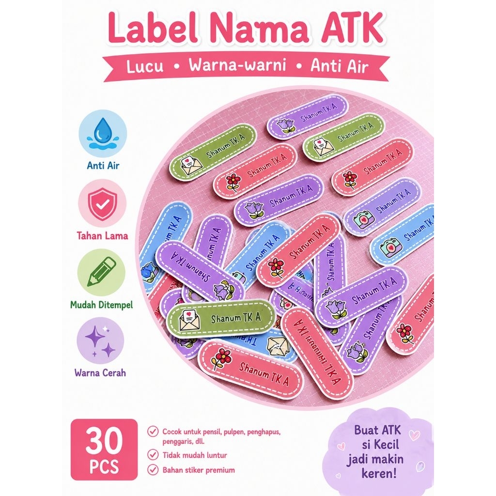 STIKER LABEL NAMA / STIKER LABEL ATK / STIKER NAMA ALAT TULIS ANAK