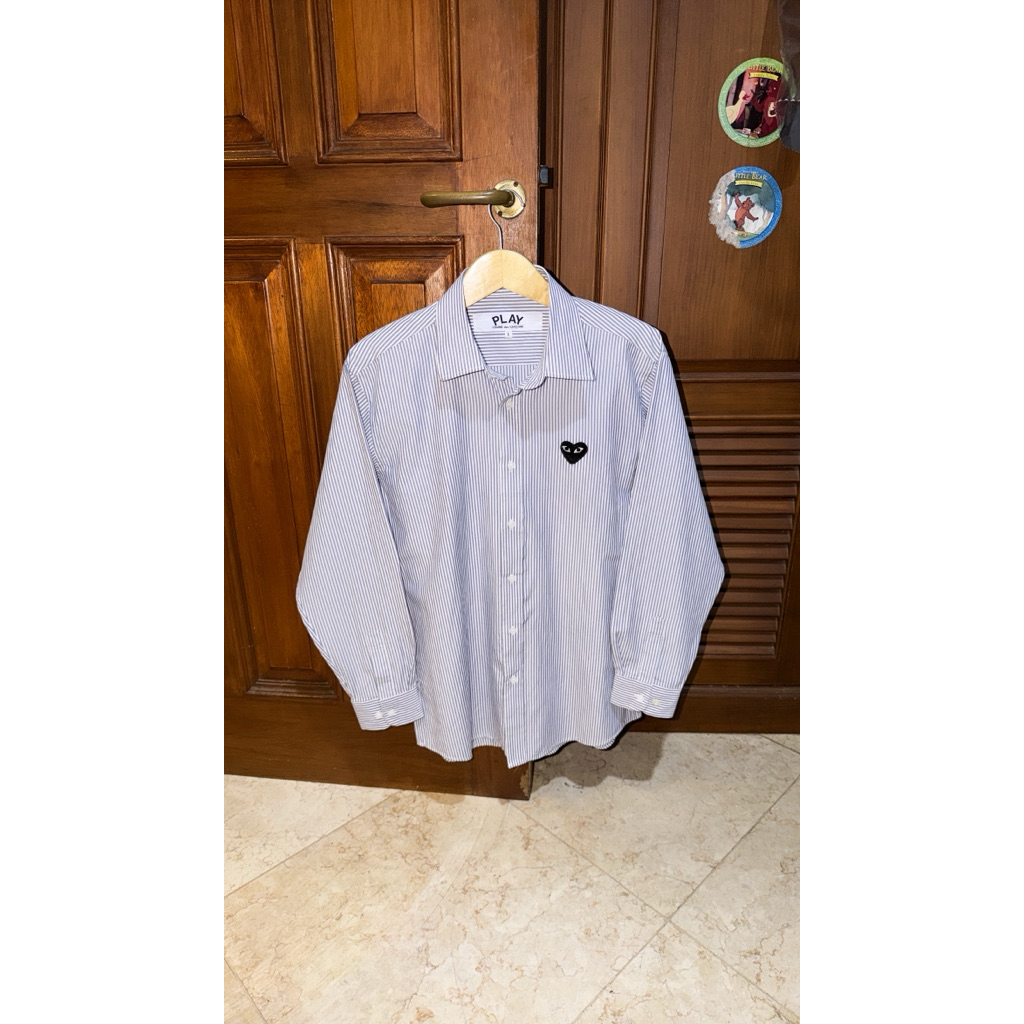 Kemeja Play CDG Stripe Blue Salur Garis Biru Panjang size L