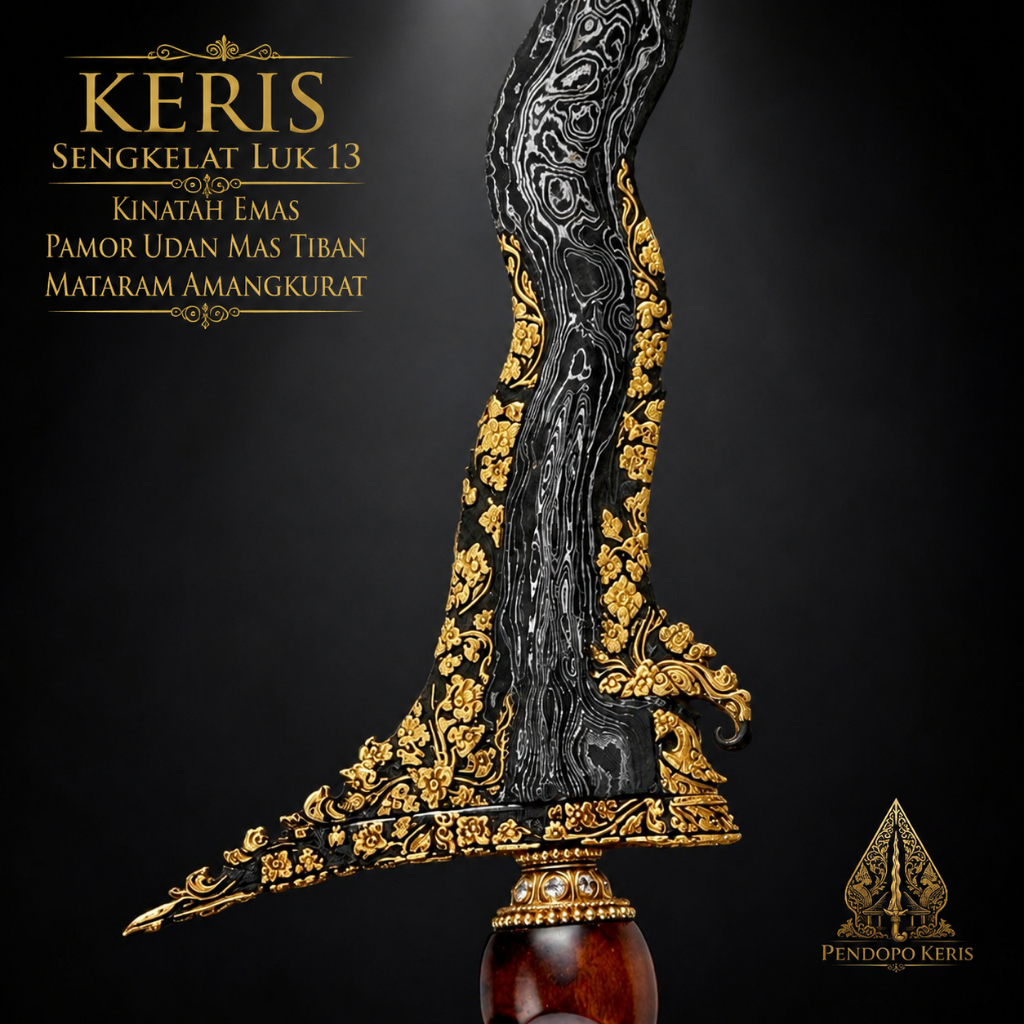 Keris Sengkelat Luk 13 Kinatah Emas Mataram Amangkurat