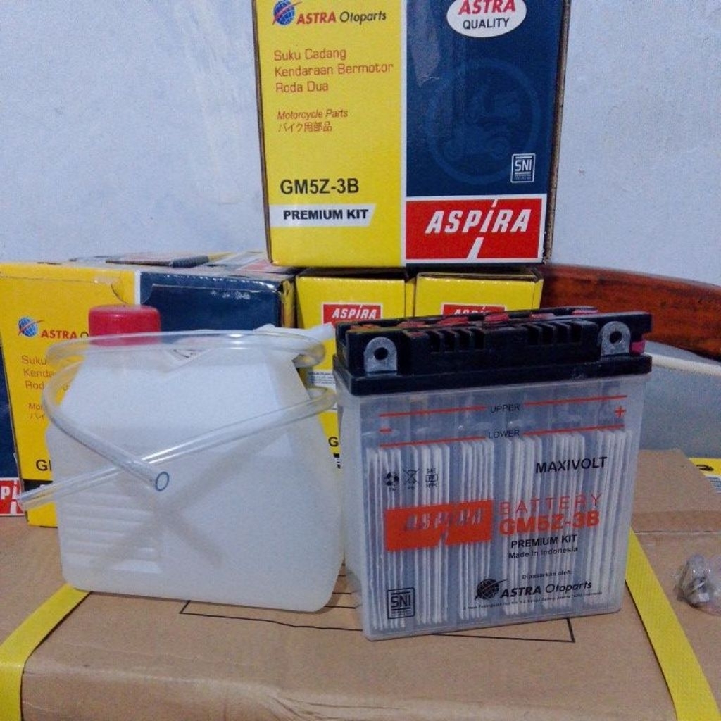 Aki GM5Z 3B Kit Basah Aspira (aki basah Grand/Mio)