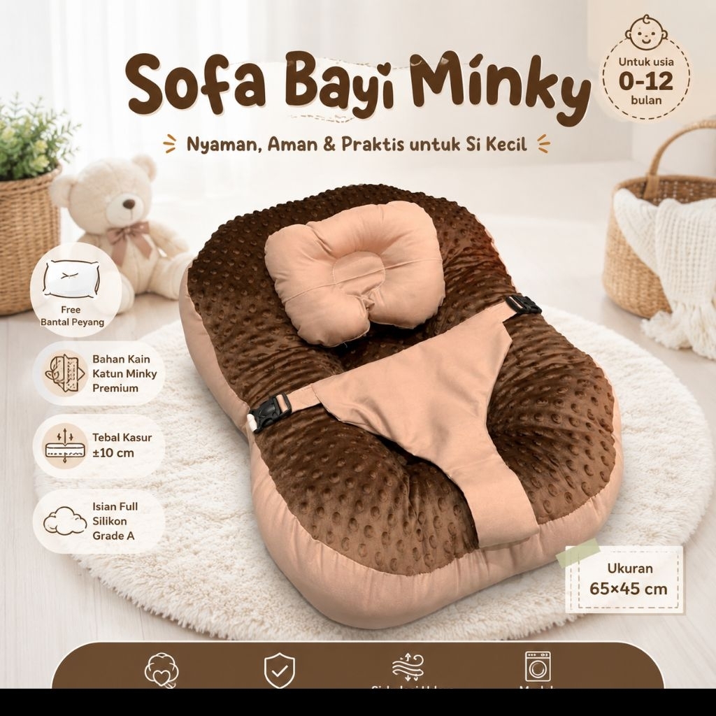 [FREE PACKING TAS SERUT] PREMIUM MINKY DOT Sofa Bayi Jumbo GEMOY Multifungsi Kasur bayi Dengan Gespe