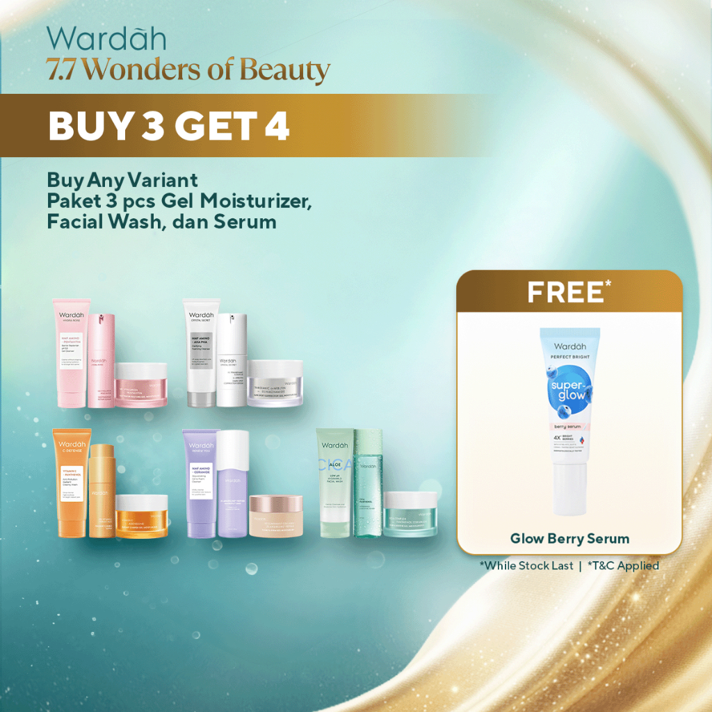 WARDAH Paket 3 pcs Gel Moisturizer, Facial Wash, dan Serum - Bright Radiant, Bright Glowing, Calm Ac