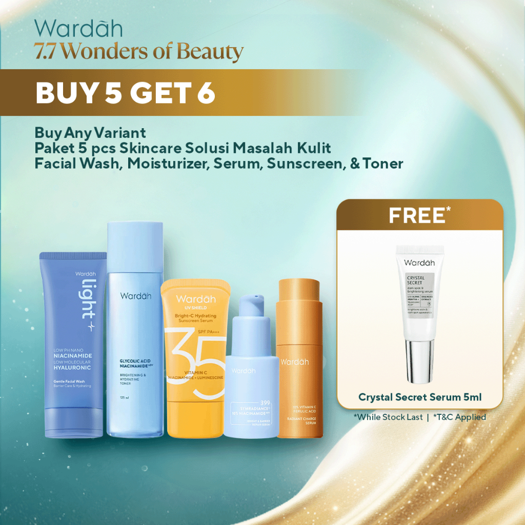 WARDAH Paket 5 pcs Skincare Solusi Masalah Kulit - Hydra Booster, Ultimate Bright,  Brightening, Ant
