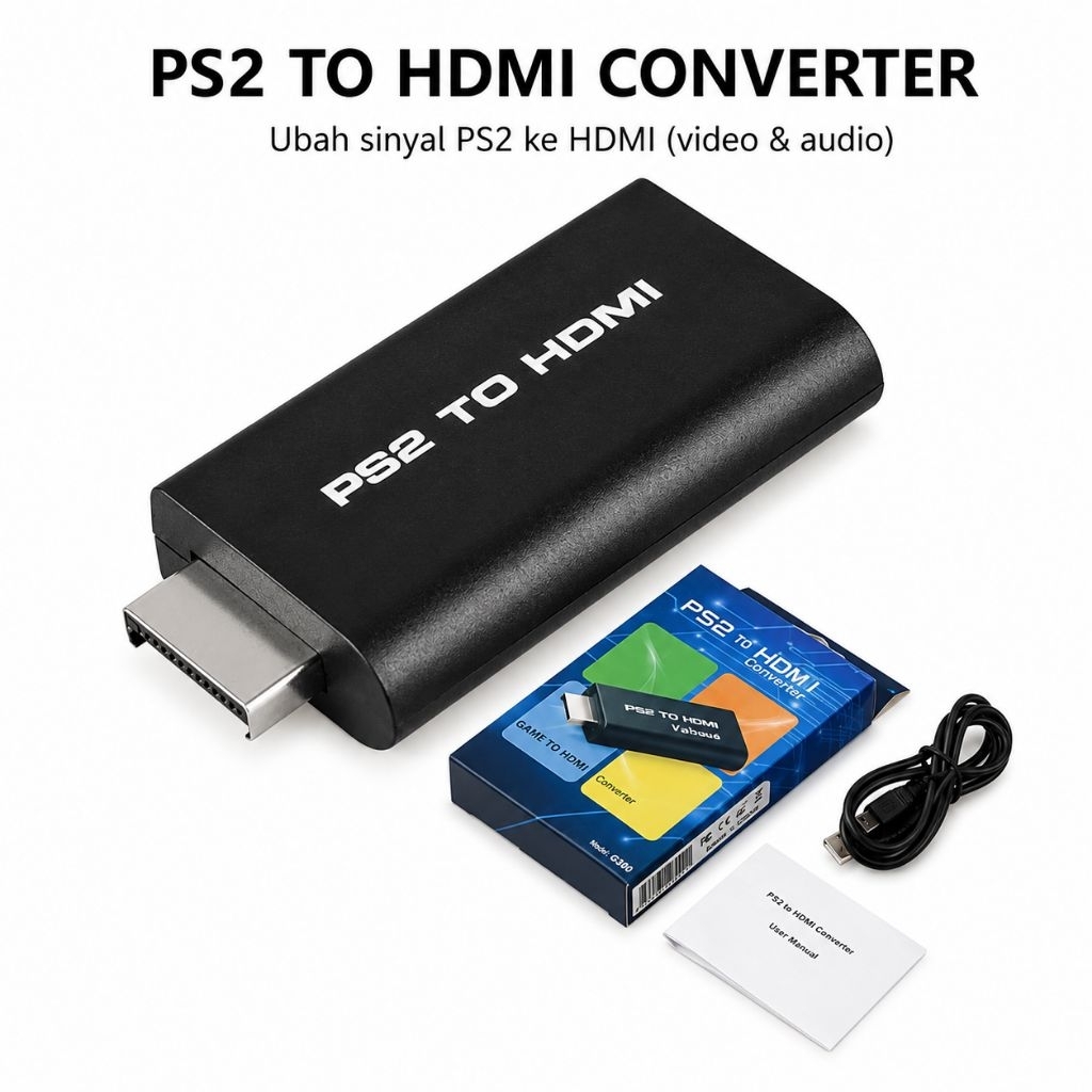 PS2 to HDMI Converter Adapter HDMI Converter PS2 ke TV Monitor Proyektor 1080P Plug & Play + Audio 3