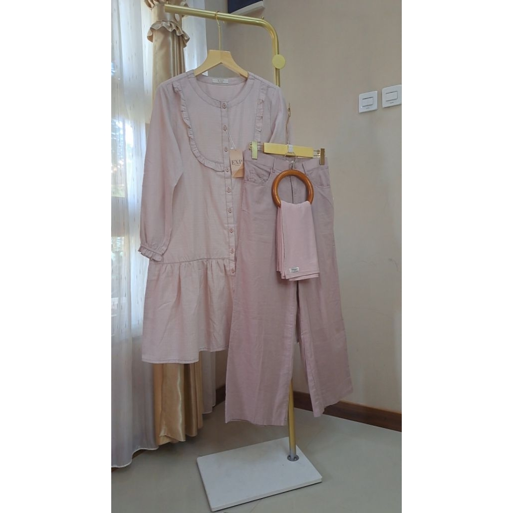 MIX AND MATCH PERPADUAN DUSTY PINK LONG TUNIK EXPAND MIX KULOT CORNICHE ORIGINAL BRAND MATAHARI