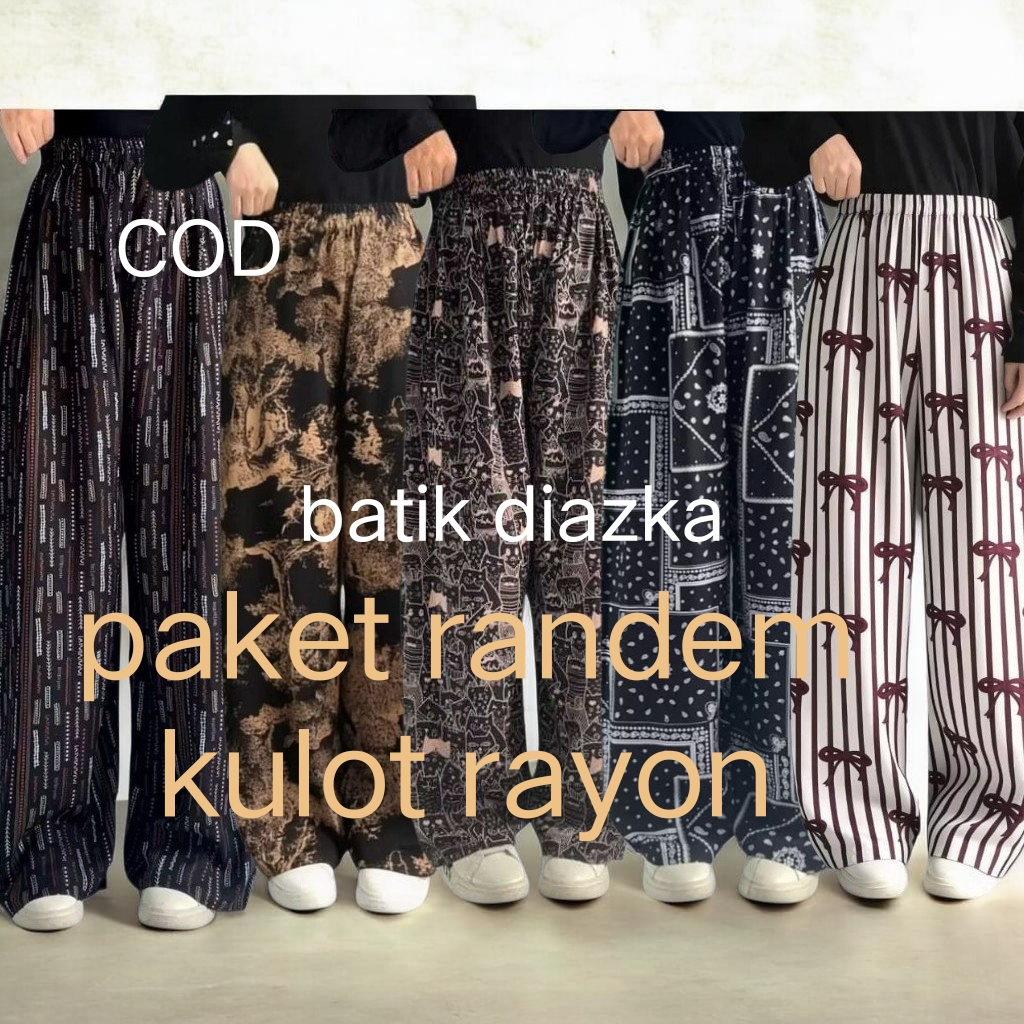 Kulot Motif Gajah Celana Panjang Kolor Wanita Jumbo Bahan Rayon Premium Paket 4 Pcs 100 Ribu