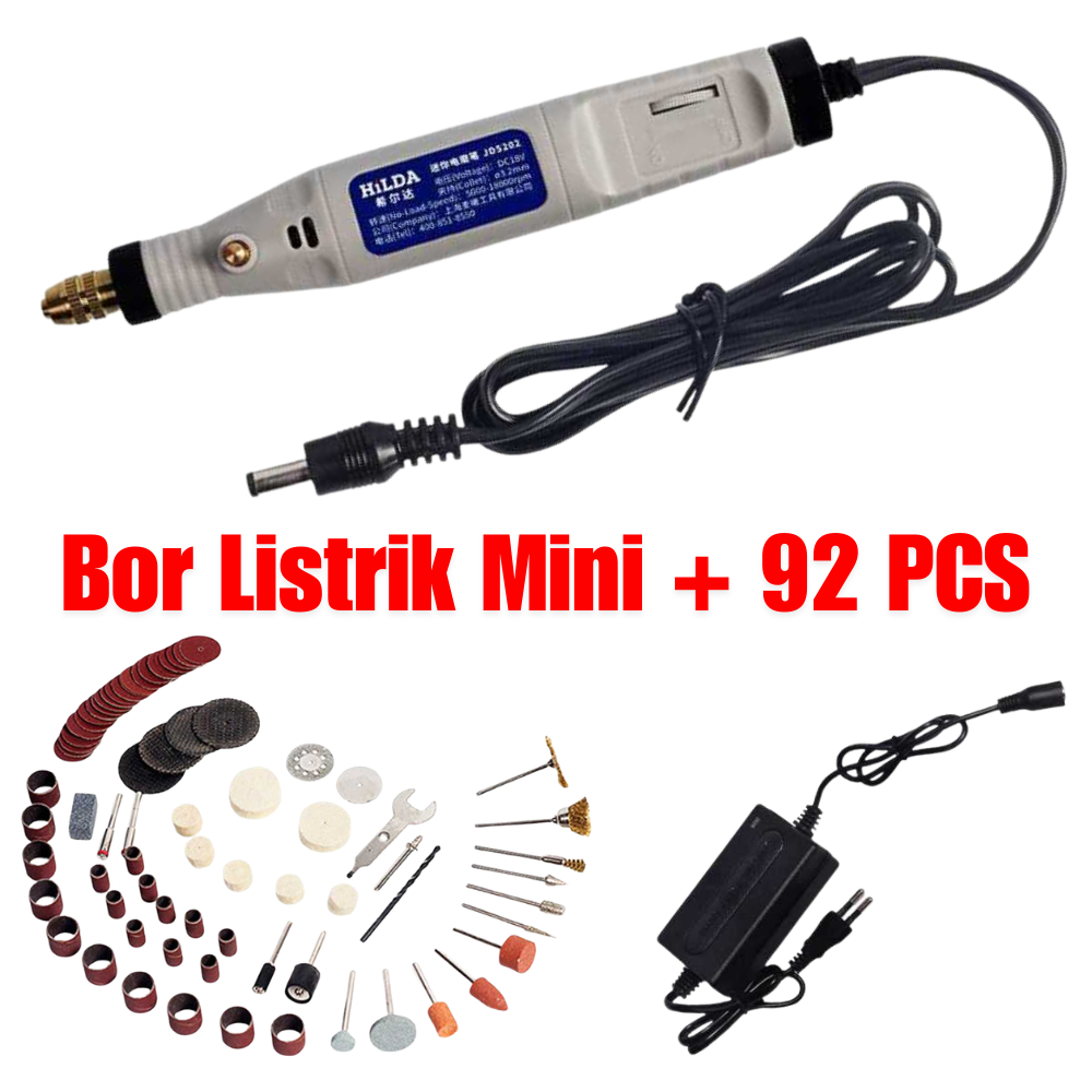K8A HILDA Bor Listrik Mini Set Lengkap 92 Mata Bor 3.2mm 18V 18000RPM - JD5202